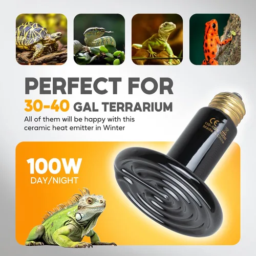 Vista 5 de HealSmart Lámpara de calor para reptiles de 100 W, emisor de calor de cerámica, sin bombillas de calor que emiten luz, adecuado para 2 piezas (negro)