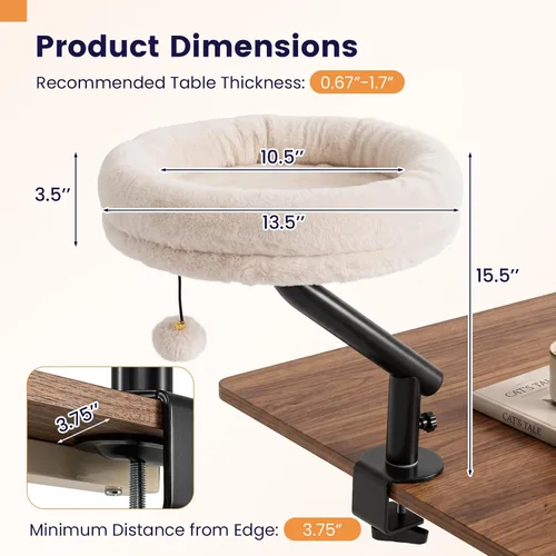 Vista 3 de PETSITE Cama de escritorio para gatos, cama giratoria de 360° para Blanco