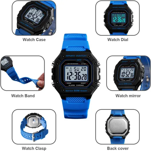Vista 6 de Hombres deporte al aire libre reloj digital 5bar impermeable alarma luz trasera LED moda cronógrafo relojes