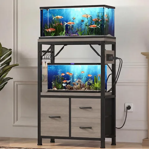 Vista 13 de Heybly Soporte para tanque de peces de 5-10 galones con cajón, toma de Negro