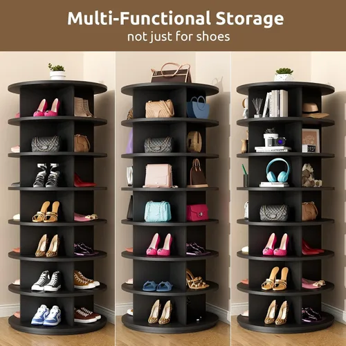 Vista 6 de Rotating Shoe Rack 7 Tier Spinning Shoes Organizer Tower for 28-32 Pairs Lazy Susan 360 Revolving Shoe Storage Cabinet Rotate Shoe Handbag Rack