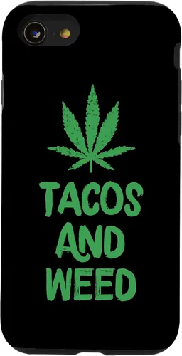 Vista 18 de Carcasa divertida para iPhone 16 Tacos y marihuana de marihuana envejecida