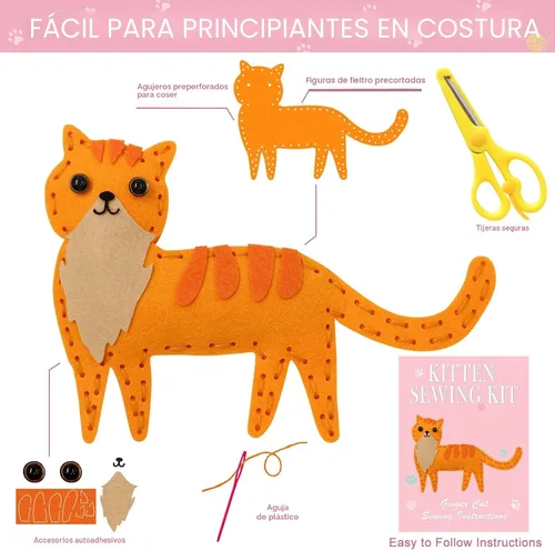 Vista 2 de CiyvoLyeen Kit de costura de gato para niños, edades de 7, 8, 9, 10, 11, 12 años, juguetes de peluche para gatitos, juego de manualidades
