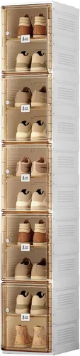 Vista 7 de ANTBOX Caja de almacenamiento organizadora de zapatos, zapatero plegable portátil para armario con puerta transparente magnética, contenedores