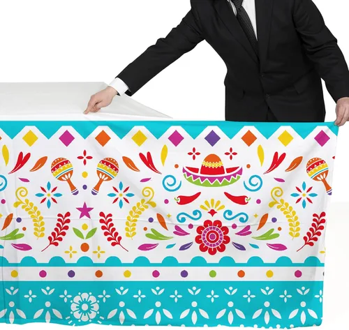 Vista 6 de Gatherfun Suministros para Fiestas y Decoraciones del Cinco de Mayo - Ultimate Paquete de 2 Suministros para Fiestas Mexicanas con Vibrante Mantel