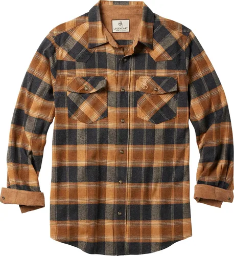 Vista 10 de Legendary Whitetails Camisa de franela para hombre, tipo vaquera, con botones, de algodón cepillado negro espiga