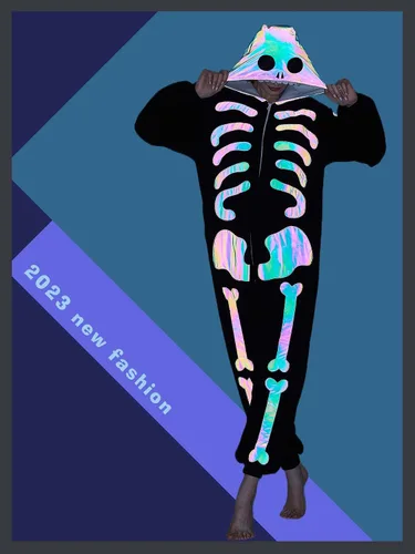 Vista 2 de Pijama mameluco para adultos, disfraz unisex de animales de Halloween, ropa de dormir para hombres y mujeres, traje de cosplay cómodo y divertido