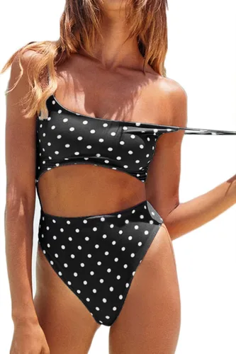 Vista 17 de Meyeeka Traje de baño de una pieza para mujer, con cuello redondo, parte delantera recortada, con cordones en la parte trasera, corte alto, monokini