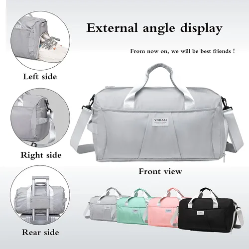 Vista 3 de YESYBC Bolsa de viaje de gimnasio para mujeres y hombres, bolsa de transporte para fin de semana para mujeres con compartimento para zapatos