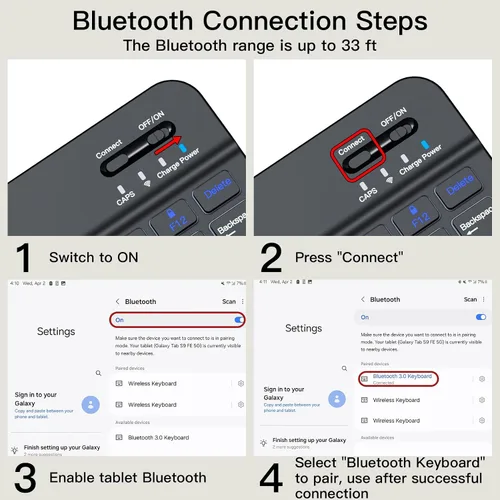 Vista 7 de Teclado Bluetooth inalámbrico para Samsung Galaxy A11+A9+ S10 FE S9 S6 Lite Portátil ultradelgado, recargable tipo C, compatible con Tab S9+ S9