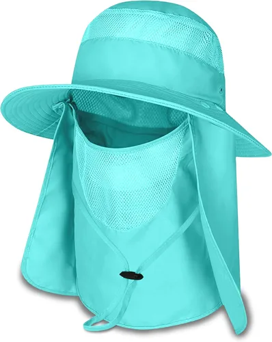 Vista 10 de Sombrero de pesca Sun Bonnie para hombres y mujeres, protección UV, gorra ligera, ala ancha, solapa desmontable para el cuello y cubierta facial