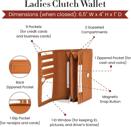 Vista 3 de Style N Craft Full-Grain Leather Clutch Wallet for Women, RFID-Protected with Multiple Card Holders