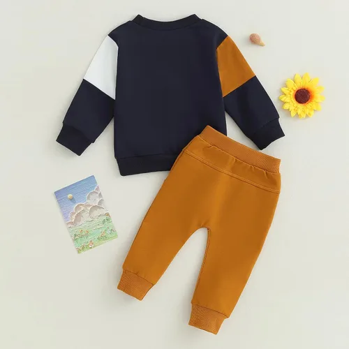 Vista 6 de Ayalinggo Conjunto de sudadera con cuello redondo y bloques de color para bebé y niño pequeño