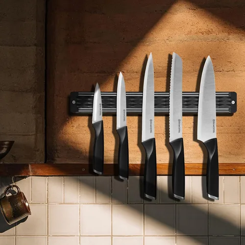 Vista 6 de Juego de cuchillos negros de 6 piezas con tira magnética para pared, juego de cuchillos magnéticos ultra afilados para cocina, apto