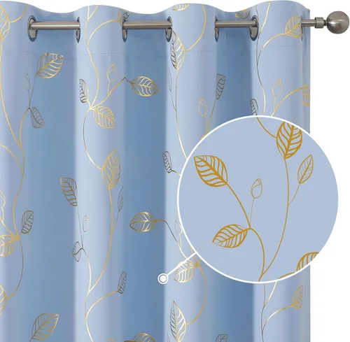 Vista 56 de BUHUA Cortinas pequeñas para ventana de 36 pulgadas de largo, 2 paneles, cortinas opacas con elegantes ramas de árbol plateadas, cortinas de bloqueo