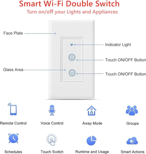 Vista 8 de Nexete Smart Wi-Fi interruptor de pared compatible con Alexa Google Assistant e IFTTT, control remoto, función de sincronización no requiere puerto.