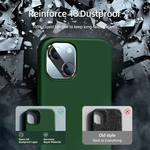 Vista 4 de Dssairo Funda 5 en 1 Diseñada para iPhone 13, con Paquete de 2 Protectores de Pantalla, Paquete de 2 Protectores de Lente de Cámara, Funda Verde