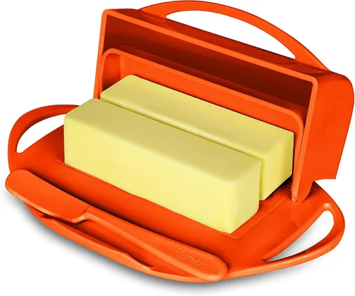 Vista 4 de Butterie Mantequillera abatible con tapa y esparcidor de cuchillos a juego para encimera con pinzas para tostadora, bandeja de mantequilla sin