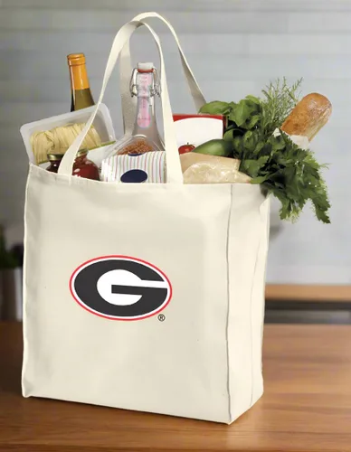 Vista 2 de Broad Bay Bolsas reutilizables para comestibles de la Universidad de Georgia Bulldogs, bolsas de compras, algodón natural