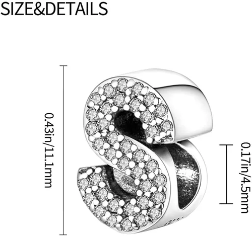 Vista 6 de Pandach Alphabet Initial Charms Letter Complete A-Z Letters Solid Silver Cubic Zircons Beads Dangle Pendants for European Bracelets Necklace Women