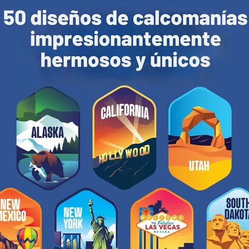 Vista 2 de Let's Wander Calcomanías de los 50 Estados de EE.UU. – Calcomanías laminadas con impresión UV resistentes a la intemperie e impermeables