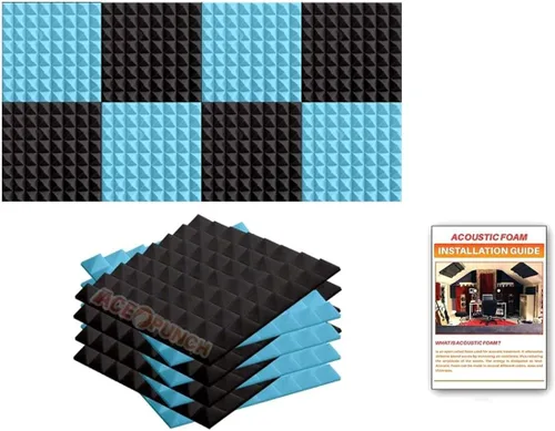Vista 19 de Paquete de 8 – 4 piezas negras y 4 piezas de paneles de espuma acústica pirámide azul bebé, diseño de bricolaje, aislamiento acústico, aislamiento