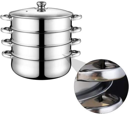 Vista 9 de Cabilock Olla de vapor de acero inoxidable de 4 niveles, olla caliente multifuncional de 10.82 pulgadas para cocinar al vapor alimentos y sopas