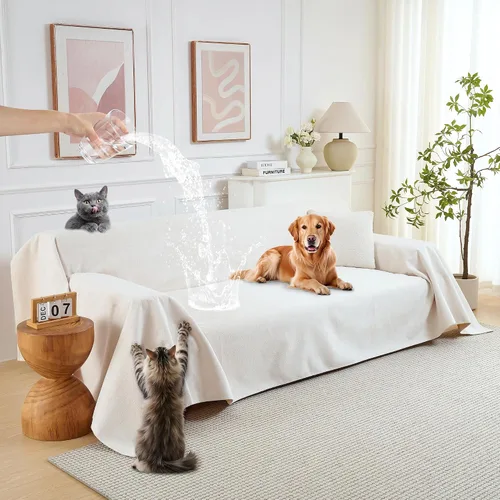 Vista 8 de PuTian Funda de sofá 100% impermeable para perros, antiarañazos, lavable, antideslizante, manta de funda de 2 cojines para sofá silla reclinable