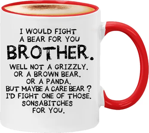 Vista 10 de Taza de café con texto en inglés "I Would Fight a Bear for You Brother" (11 onzas) (negro)
