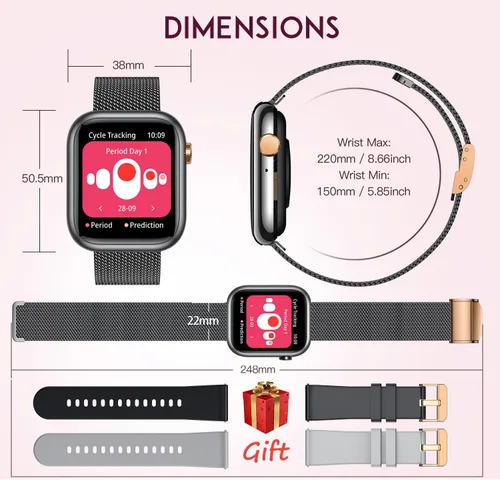 Vista 7 de Smartwatch - Reloj inteligente para mujer, reloj inteligente negro para mujer, responder llamadas Bluetooth, teléfonos Android, compatible