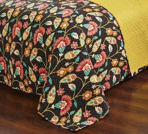 Vista 4 de DaDa Bedding Collection Marigold's Elegant Autumn Garden - Juego de colcha reversible acolchada – Brillante vibrante floral multicolor sólido