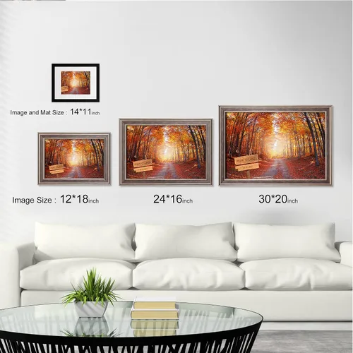 Vista 3 de Autumn Path - Lienzo personalizado o impresión fotográfica y obra de arte enmarcada con nombres de pareja, fecha especial en impresiones, gran