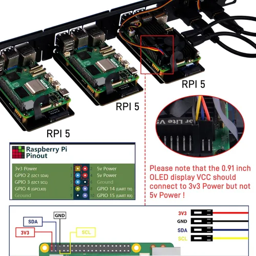 Vista 7 de GeeekPi Soporte de rack de 19 pulgadas para Raspberry Pi 5, con 4 adaptadores PCIe a M.2 NVMe SSD y pantalla OLED, compatible con rack de servidores
