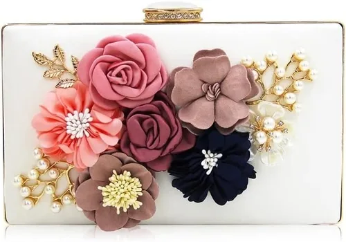 Vista 6 de QUUL Bolso de mano para mujer, bolso floral para fiesta, boda, noche