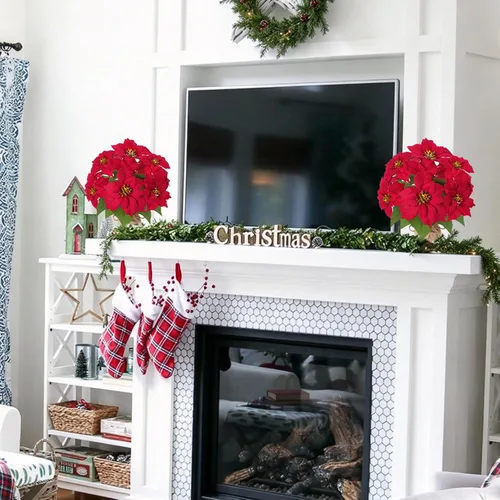 Vista 7 de Mini árbol de Navidad con flores artificiales en maceta 1cs pequeño en maceta-13 pulgadas