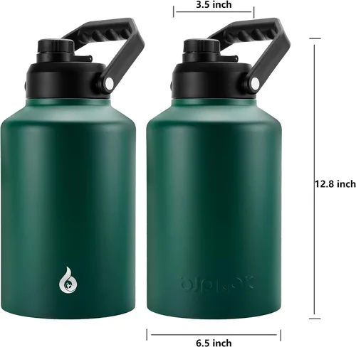 Vista 2 de BJPKPK Botella de agua aislada de un galón (128 onzas), de acero inoxidable, apta para lavavajillas, jarra sin BPA con mango ergonómico y parte
