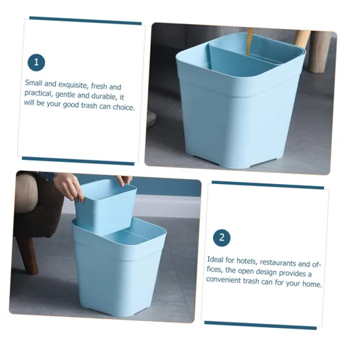 Vista 8 de Zerodeko Cubo de basura de cocina de doble compartimento, 2 compartimentos, cesta de basura de plástico para oficina en casa, color azul