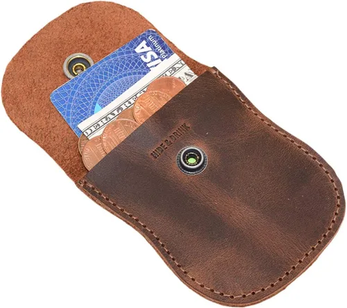 Vista 4 de Hide & Drink, Bolsa de monedas con curvas, estuche de bolsillo para centavos, bolsa rústica, accesorio de viaje, cuero de grano completo, hecho a