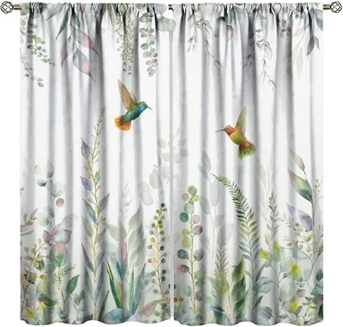 Vista 25 de Cortinas opacas de flores de colibrí, para dormitorio y sala de estar, diseño estético rústico y moderno, juego de 2 paneles, 42 x 45 pulgadas