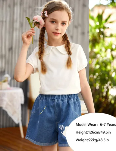 Vista 6 de Arshiner Camisetas básicas de manga largacorta para niñas, cuello Peter Pan, blusas suaves