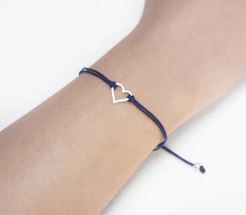 Vista 5 de Claudia Lira Joyas clásico azul para mujer pulsera de amistad pequeña hecha a mano de plata de ley abierta en forma de corazón cordón ajustable