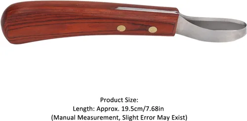 Vista 2 de Cuchillo de pezuña Farrier Loop Cuchillo ovalado de caballo Cuchillo de pezuña de goma Mango de madera multiusos Ganado Caballo Cortador de pezuñas