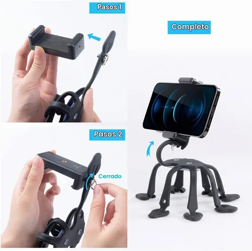 Vista 4 de Trípode de pulpo para teléfono celular, soporte universal para teléfono inteligente, trípode de pulpo, 8 patas para todos los teléfonos inteligentes