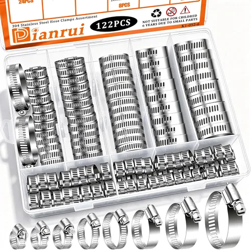 Vista 13 de Dianrui - Kit de surtido de 42 abrazaderas de manguera, abrazaderas de manguera de tornillo sin fin de acero inoxidable 304 de 1/4"–1-1/8" (6-29mm)
