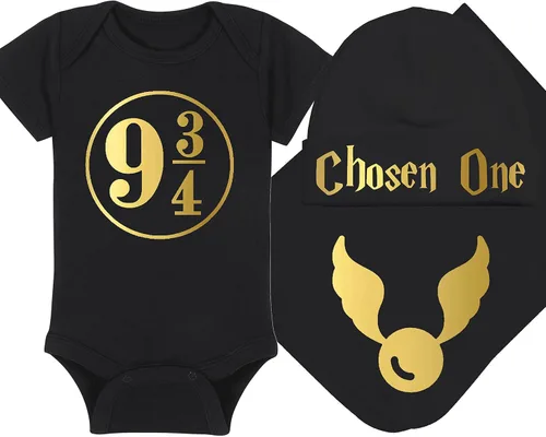 Vista 60 de Sombrero de bebé Wizard - Chosen One (tela negra - diseño dorado)