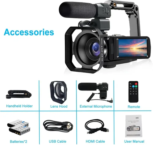 Vista 10 de Cámara de video 4K videocámara 48MP 30FPS IR visión nocturna WiFi grabadora de cámara, zoom digital 18X, pantalla táctil de 3 pulgadas, cámara