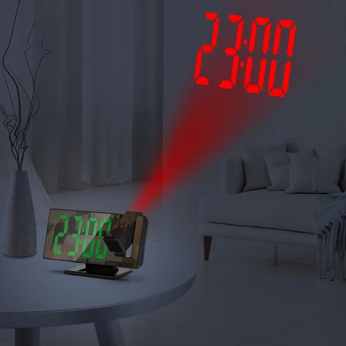 Vista 7 de ORIA Reloj despertador de proyección, reloj despertador electrónico LED, reloj despertador de escritorio con espejo de 7.8 pulgadas con temperatura