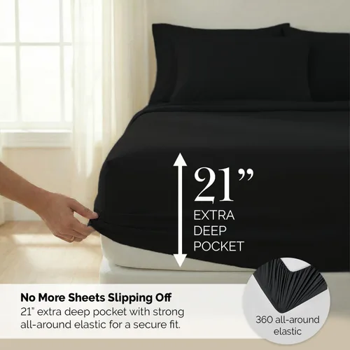Vista 3 de Southshore Fine Linens®, juego de ropa de cama con bolsillo profundo, Microfibra, Negro, gemelo