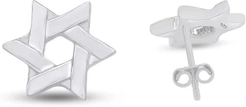 Vista 3 de Pendientes mesiánicos con forma de estrella de David en oro sobre plata de ley por Jewel Zone US
