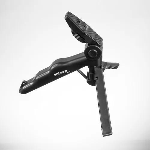 Vista 3 de Ultimaxx Mini trípode de mesa ligero y portátil de 6.5 pulgadas, agarre de pistola para cámaras DSLR y sin espejo, funciona como trípode